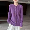 Nuevo Cárdigan de Punto de Lana Pura con Cuello Redondo de Manga Larga para Mujer Color Sólido Trenzado Holgado Versátil Suéter de Lana Otoño/Invierno 2026