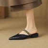 Medias Slippers Baotou para Mujer 2026 Verano Nuevo Estilo Punta Fina Tacón Bajo Estilo Coreano Cadena Metálica Zapatos de Mujer Moda
