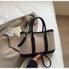 Bolsa de Lona Casual de Grande Capacidade para Mulheres 2025 Nova Bolsa Versátil de Ombro Transversal para Pendular, Bolsa Satchel Tote de Cor Contrastante