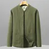 Camisa Retro de Algodão e Linho Estilo Chinês com Gola Alta e Mangas Longas, Camisa de Algodão e Linho Lisa de Outono, Jaqueta Casual Solta Masculina