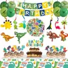 Decoração de Festa de Aniversário Tema Dinossauro Verde Banner Topper de Bolo Conjunto de Decoração com Balões Suprimentos para Arranjo