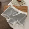 Roupa Íntima 100% Algodão Feminina Boxer Floral Sexy com Entrepernas Estendido Cintura Média-Alta Algodão de Fibra Longa Calcinha Feminina Renda Envolva o Quadril