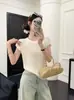 Top de punto de manga corta con cuello redondo y espalda hueca, estilo nuevo de verano para mujer, corte holgado, adelgazante, camisa de manga corta versátil para mujer