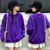 Sudadera para niñas Dopamine, prenda base de punto de manga larga con cuello redondo, versátil para niños, para primavera, otoño e invierno, top con forro polar