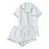 Europa 2026 Verano Conjunto de Pijama de Burbuja Crepé para Mujer Manga Corta Simple Azul Ropa de Casa Venta Directa de Fábrica