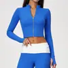 Chaqueta de entrenamiento Pilates con cuello alto, top corto de yoga, alta elasticidad, transpirable, manga larga para correr, deportes, fitness 9666