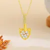 Collar Colgante de Pala Dorada Grabada y Tachonada con Diamantes Estilo Antiguo Chapado en Oro, Cadena Clavicular de Pala Pequeña, Lujo Ligero y Elegante para Mujer