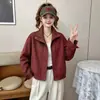 Chaqueta Corta Bordada de Color Sólido con Cuello Alto Nueva de Otoño 2026 para Mujer, Chaqueta de Trabajo Holgada con Cremallera Estilo Coreano para Mujeres Pequeñas