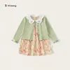 Conjunto de Vestido Tulipán para Niñas Ropa Infantil Youbao Cárdigan de Color Sólido Vestido con Cuello de Muñeca Atuendo Dopamina para Bebé