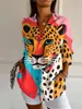 Estación Independiente Estilo Europeo y Americano Transfronterizo Más Vendido Camisa Larga de Mujer Primavera Verano Otoño Camisa de Manga Larga en el Hombro Leopardo Impresión 3D