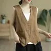 Moda nueva verano casual capa base fina chaleco sin mangas holgado chaqueta cárdigan chaleco top de algodón y lino