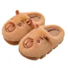 Chinelos de algodão infantis para outono e inverno, de capivara, para meninos e meninas, quentes e de pelúcia, com sola grossa, adequados para crianças mais velhas