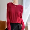 Suéter de punto de lana acanalado de terciopelo con cuello redondo, estilo casual para mujer, holgado y cómodo, suave y acogedor, adecuado como capa base