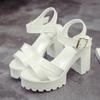 Nuevas Sandalias con Tacón Grueso, Punta Abierta, Plataforma Estilo Romano Blanco Zapatos de Mujer de Tacón Alto