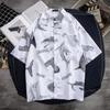 Camisa Masculina de Manga Curta Estampada Estilo Hong Kong, Retro Estilo Hong Kong Solta Casual Verão Design de Peça Externa de Nicho Camisa de Nicho