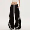 Pantalones de Pierna Ancha Retro Americano con Bloques de Color y Tres Rayas, para Mujer, Diseño Verano 2025, Deportivos Sueltos