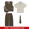 Conjunto de Colete Bordado de Panda Novo Estilo Primavera para Meninos, Novo Traje de Performance Estilo Nacional Chinês para Padrinho e Florista