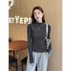Camiseta Base Gris de Media Altura con Media Cremallera para Mujer, Adecuada para Vestir por Capas, Top Ajustado de Manga Larga de Cuello Alto para Otoño e Invierno 2026, Camiseta Engrosada