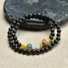 Pulsera de Doble Círculo de Madera de Águila 0.6 Cadena de Mano Portátil con Diseño de Loto de Madera de Boj Estilo Jade para Hombres y Mujeres