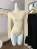 Camiseta Base de Punto Rosa Estilo Coreano para Mujer, Otoño e Invierno 2025, Diseño Elegante, Corte Ajustado, Suéter Adelgazante, Top de Capa Interior