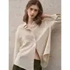 Camisa de lino Tencel color cáñamo, corte holgado, camisa casual de algodón y lino para mujer primavera/otoño 2026