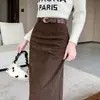 Foto real de saia de veludo cotelê para mulheres, saia lápis reta outono e inverno, saia evasê, novo modelo 2026, saia de inverno de comprimento médio