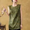 Nueva ropa de verano de satén estilo chino para mujer, chaleco de longitud media estilo chino vintage con estampado, top fino sin mangas