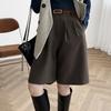 Calça Reta de Cintura Alta Zistanchegxi para Mulheres Primavera e Outono Estilo K Solta Casual Cor Lisa Calça de Cinco Pontos 596 Tendência