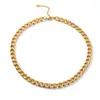 Collar de Cadena Cubana de Acero de Titanio No Desvanecible Estilo Europeo y Americano con Oro de 18 Quilates, Joyería Versátil de Acero Inoxidable, Pulsera Transfronteriza