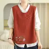 Chaleco de Punto Otoño 2026 Color Sólido Sin Mangas Jersey Top Retro Bordado Cuello Redondo Botón en el Hombro para Mujer