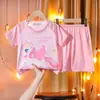 Pijama Infantil para Meninos e Meninas, Estilo Verão Curto de Manga Curta Fino, Meninas Pequenas, Bebê Desenho Animado, Conjunto de Verão Fofo e Super Fofo, Roupa de Casa