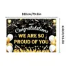 Banner de Fondo para Fiesta de Graduación Negro Dorado Felicitaciones Fondo para Fotos de Graduación Tela Decoración de Fondo para Ceremonia de Gorro de Graduación