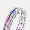 Anillo Transfronterizo Nuevo Arcoíris Zircón para Mujer Plata Esterlina S925 Fila Sencilla a Todo Color Anillo de Dedo