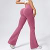 Calça Flare de Yoga Transfronteiriça para Mulheres, Cintura Alta, Levanta Bumbum, Calça Fitness Flare Canelada, Calça Esportiva Longa Bumbum de Pêssego, Calça Wide Leg