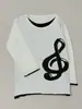 Top Vintage Y2K Falso Dos Piezas de Manga Larga con Estampado de Nota Musical y Clave de Sol, Camiseta Casual Holgada Estilo Harajuku para Mujer