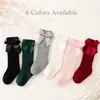 Calcetines altos para niños con lazo, calcetines 100% algodón, calcetines altos estilo princesa 100% algodón con parte superior suelta