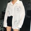 Explosiones Suelta Cardigan Estampado de Dibujos Animados Camisa de Manga Larga Estilo Harajuku bf Camisa de Longitud Media