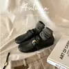 Versión de Piel de Vaca~Zapatos Mocasines con Plataforma Oculta para Mujer Zapatos de Conducir Retro Británico Hebilla Metálica Zapatos Individuales Punta Redonda Suela Plana Zapatos Pequeños de Cuero