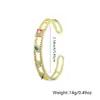 Pulseira Geométrica de Cobre Banhado a Ouro com Zircônia Colorida Vazada Moda Transfronteiriça Personalidade Moda Simples Abertura Pulseira Atacado