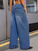 Jeans vintage de pierna ancha con múltiples botones transfronterizos para mujer, de tiro alto, plisados, corte holgado, con caída, tipo 'dad jeans' hasta el suelo para mujer