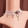Nuevo Collar de Encaje de Moda Exagerada Europea y Americana Flor de Rosa Negra Colgante de Piedra Preciosa Gargantilla Tendencia Hip-Hop