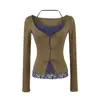Ins Ropa de mujer al por mayor estilo europeo y americano 2026 Otoño Nuevo Encaje Elegante Diseño Falso de Dos Piezas Top Hueco