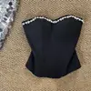 Top Tubo Hueso de Pescado Estilo Tailandés Dulce y Picante Único con Adorno de Pedrería para Mujer, Hálter Sexy de Un Hombro para Chica Caliente