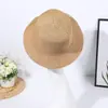 Bolsa de balde tecida à mão, bolsa transversal de palha para praia, conjunto de chapéu de sol de palha de verão para crianças com franja ondulada