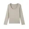 Oferta Especial Otoño Invierno Camiseta Base de Tencel para Mujer Color Sólido Lana Cuello Redondo Versátil Simple Tejido de Punto Capa Interior Superior