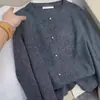 Cardigan Holgado y Relajado 100% Lana Pura para Mujer Cuello Redondo Estilo Nuevo Otoño e Invierno Chaqueta Gris con Botones Metálicos