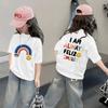 Camiseta de manga corta con estampado de dibujos animados de algodón puro para niñas (2025), informal, combinable, de media manga y moderna.