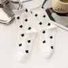 Meias Femininas Dongdaemun Coreanas, Meias de Algodão Penteado com Estampa Floral de Bolinhas, Borda Enrolada, Meia até o Meio da Panturrilha, Estilo Coreano Casual Versátil