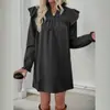 Bai Fen Zhi YiAmazon 2025 Nuevo Vestido Transfronterizo de Color Sólido con Volantes, Manga Larga, Holgado y Cuello Alto para Mujer