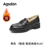 Mocasines Forrados de Felpa Augu Shiden para Mujer 2026 Nuevos Invierno Negro Suela Gruesa Suaves Estilo Británico Zapatos de Cuero Zapatos de Algodón Retro